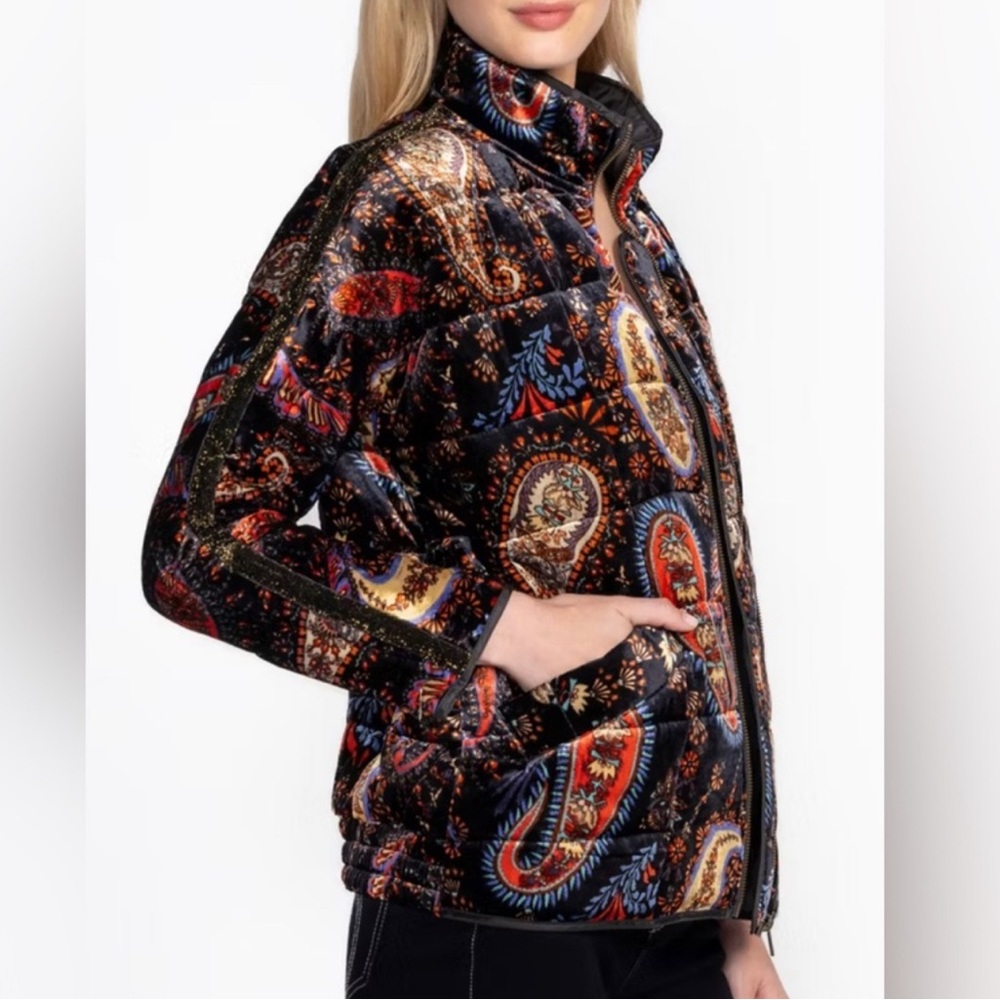NWT JOHNNY WAS VELVET DOLMAN QUILTED Silk blend Paisley Print Women's Jacket
